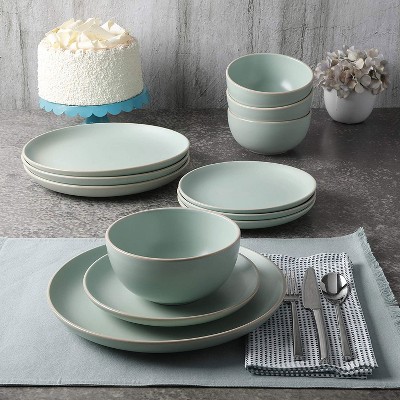 Matte Teal Ceramic 12-Piece Dinnerware Set, Service for 4