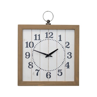 Rustic White 15x16.25" Wood Battery Operated Hanging Wall Clock - Foreside Home & Garden