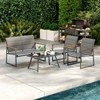 Tangkula 4 Piece Patio Furniture Set Outdoor Metal Conversation Set w/ Padded Fabric Seat - 3 of 4