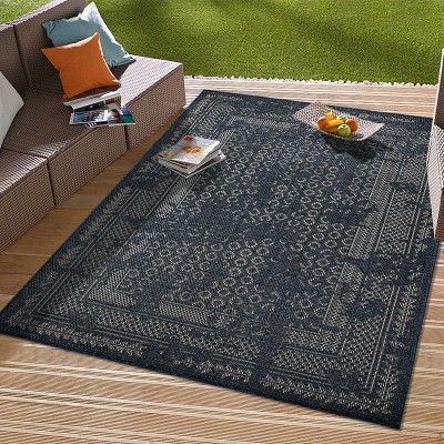 Blue Geometric Synthetic Flat Woven 5' x 7' Area Rug