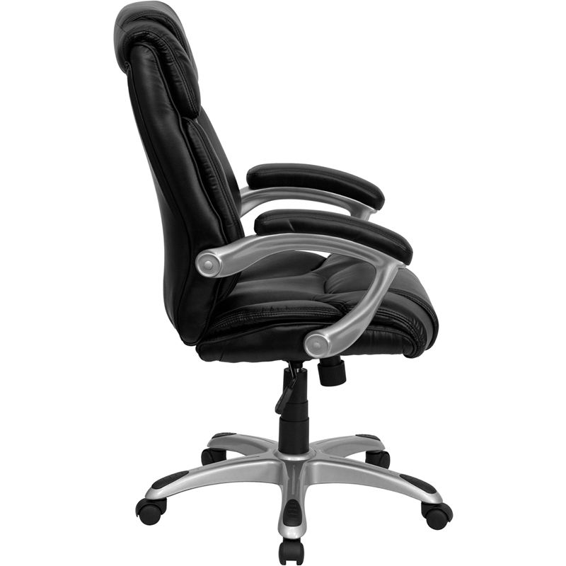 Emma and Oliver High Back Black LeatherSoft Layered Swivel Ergonomic Office Chair, Nylon Base, 3 of 5