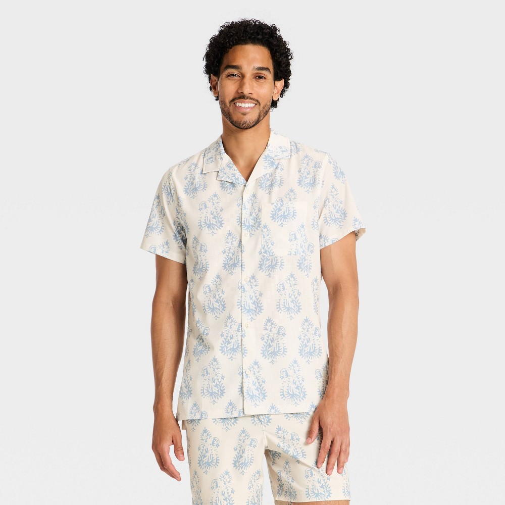 Men's Grid Woven Button-Down Shirt - All In Motion™ Cream M