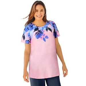 Woman Within Short Sleeve Watercolor Tunic - 1 of 4