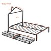 Full/Twin Size Metal Platform Bed Frame with Trundle Bed/ Drawers, House-Shaped Headboard Design 4S -ModernLuxe - 3 of 4