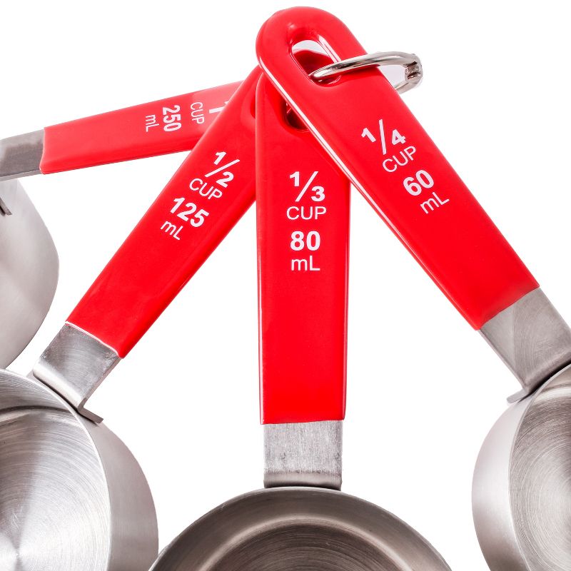 BergHOFF 4Pc Stainless Steel Measuring Cups, PP Cover Handles, Silver, Red, 3 of 6