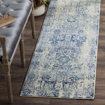 Evoke Blue and Ivory Synthetic Runner Rug