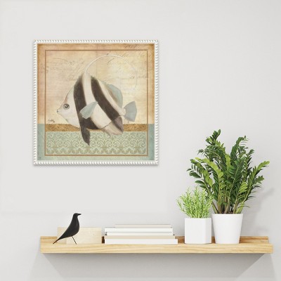Vintage Nautical Fish Canvas Art with Beaded Frame