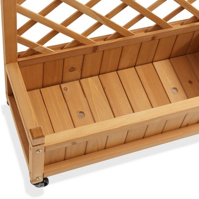 48" Natural Wood Raised Garden Bed with Trellis and Wheels