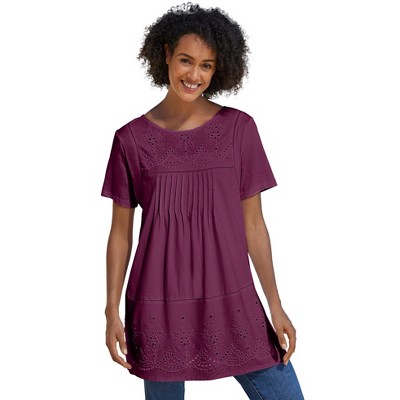 Woman Within Plus Size Embroidered Eyelet Pintucked Tunic