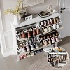 Rustic Grooved Shoe Rack with 4 Drawer Flaps - Narrow Wooden Shoe Storage with Metal Legs, Modern Hidden Organizer - 2 of 4