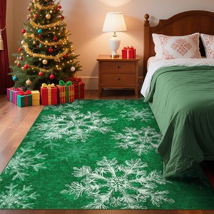 Christmas Snowflakes Printed Area Rug Washable Non Slip,Soft Indoor Carpets,Low Pile Xmas Decoration Rugs - 1 of 4