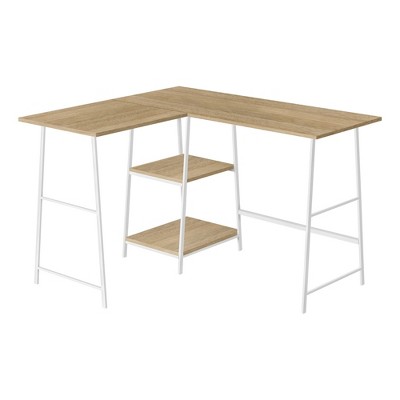Monarch Specialties Computer Desk Home Office Corner Storage Shelves 48InchL L Shape Work Laptop Metal Laminate Natural White Contemporary Modern
