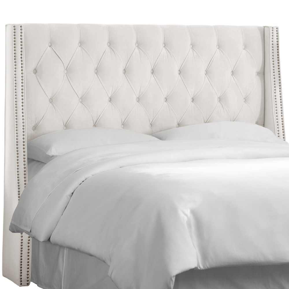 Photos - Bed Frame Skyline Furniture Full Arlette Diamond Tufted Wingback Headboard: Nailhead Trim, Polyester Velvet White