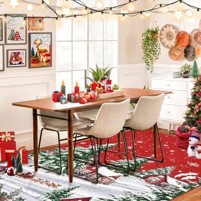 Christmas Area Rugs, Washable Non-Slip Snowscape Carpet, Soft Low Pile Foldable Stain Resistant for Bedroom, Home
