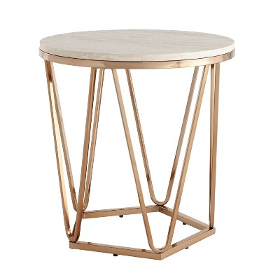 Laconia Faux Stone Round End Table White/gold - Aiden Lane: Glamorous ...