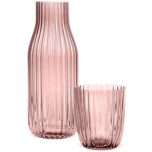 Elle Decor Ribbed Bedside Water Carafe With Tumbler Set, Ribbed Glass ...