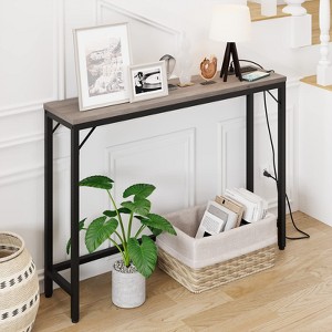 Console Table with Power Outlet, 39.4" Narrow Sofa Table with USB Ports Industrial Entryway Table - 1 of 4