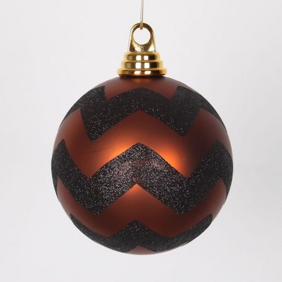 Vickerman 4.75" Matte and Glitter Chevron Shatterproof Christmas Ball Ornament - Brown/Black