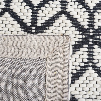 Handwoven Black Geometric Wool Area Rug 36" x 4"