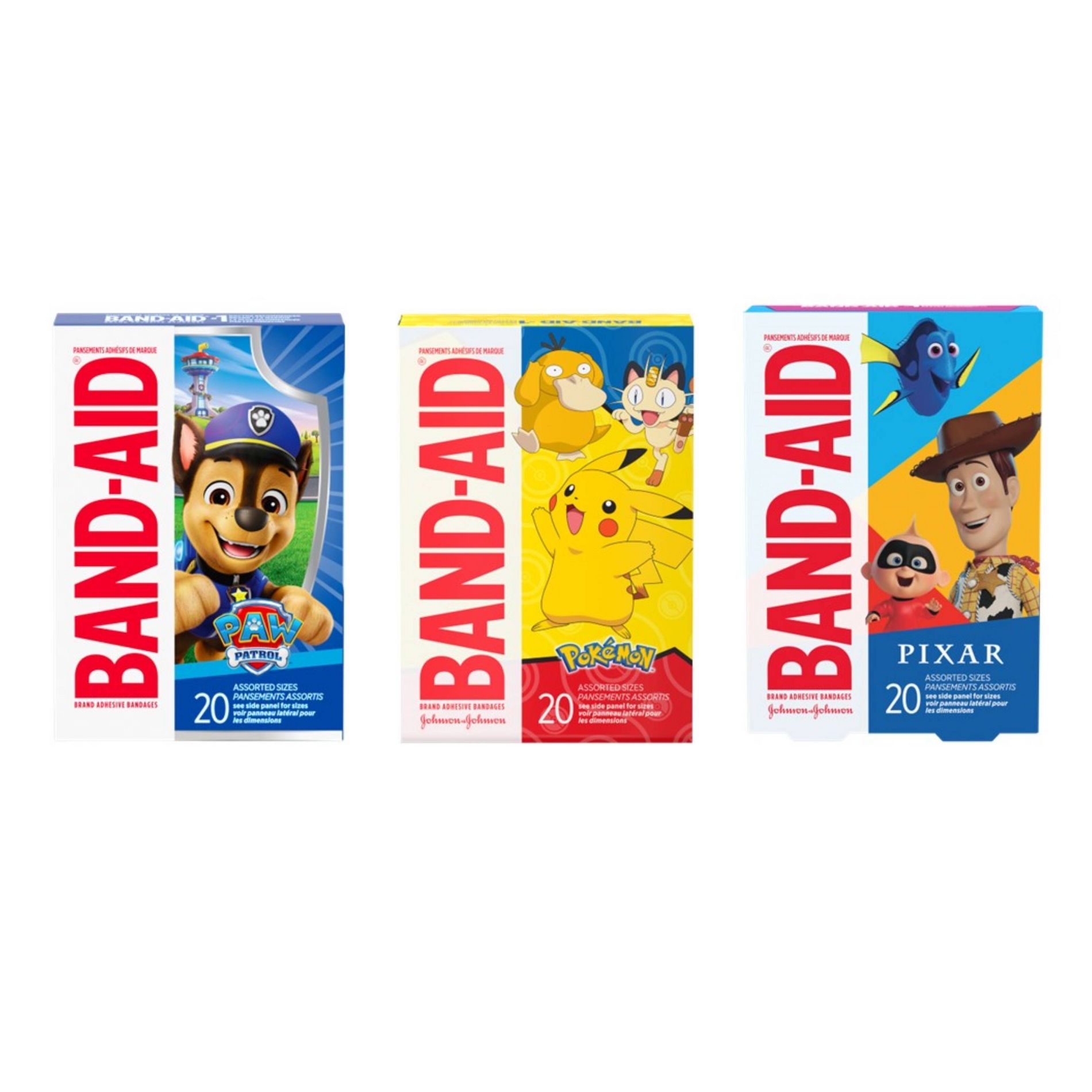 Band-Aid 20ct Paw Patrol Adhesive Bandages + 20ct Pokemon Adhesive Bandages + 20ct Disney Pixar Adhesive Bandages