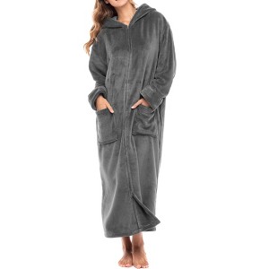 ADR Women's Zip Up Robe with Hood, Women's Long Zipper Robe, Warm Cozy Hooded Bathrobe - 1 of 3