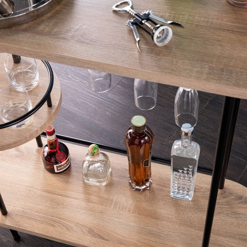 Dumare Wine/Bar Table with Glassware Storage Natural/Black Finish - Aiden Lane, 3 of 10