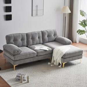 Mocamel 82.6" Modern Sectional Sofas Couches Velvet L-Shaped Couches for Living Room, Bedroom - 1 of 4