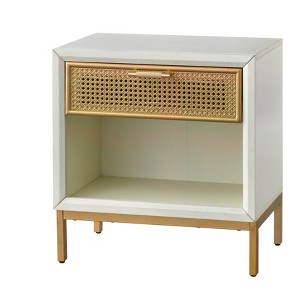 Lati Rattan Drawer End Table White/Natural - Buylateral: Gold-Tone Metal, MDF, Lower Shelf - 1 of 4