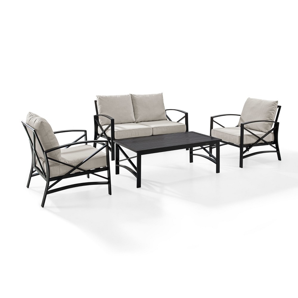 Photos - Garden Furniture Crosley 4pc Kaplan Outdoor Seating Set Oatmeal - : Steel Frame, UV & Weather-Resistant, with Coffee Table 