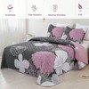 Grey Floral Queen Bed Quilts Set, 3 Pieces Pink Quilt, Reversible Microfiber Coverlet, Soft Bedding, 96x90 Inches - 4 of 4