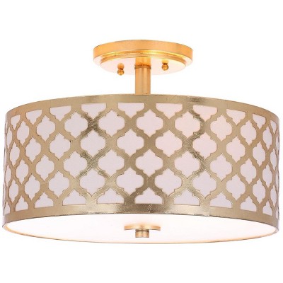 Gold Quatrefoil Drum Semi Flush Mount Ceiling Light
