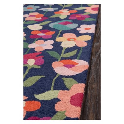 Navy Blue Floral Hand-Tufted Wool Rug, 2' x 3'