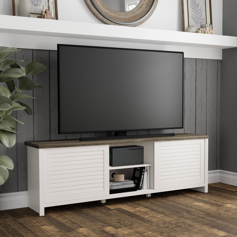 Photos - Mount/Stand 74" Handerson Wood TV Stand for TVs up to 80" White/Dark Oak - Hillsdale F