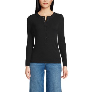 Lands' End Women's Drapey Rib Skimming Long Sleeve Henley - 1 of 3