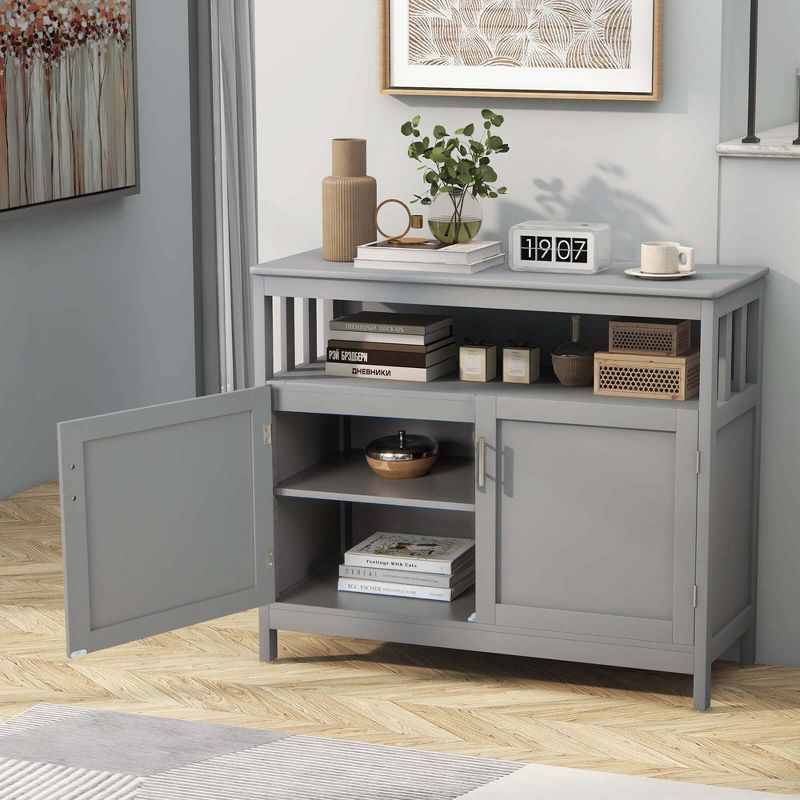 Costway Kitchen Buffet Server Sideboard Storage Cabinet with 2 Doors & Shelf White/Black/Gray, 2 of 11
