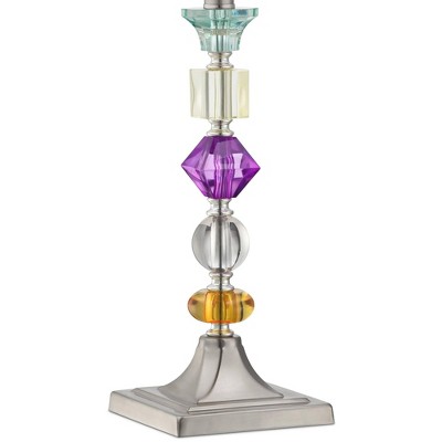 Set of 2 Purple Fabric Shade Brushed Nickel Table Lamps