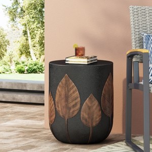Christopher Knight Home Cerny Outdoor Lightweight Concrete Side Table, Black/Antique Copper - 1 of 4