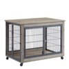 Dog Furniture Crate, 4 Wheels + 2 Doors, Indoor Wooden Dog Kennel Table with Lift Top, for Home Living Room, Grey - 2 of 4