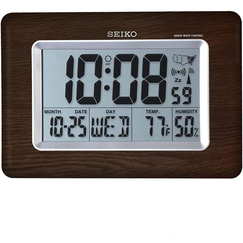 Seiko 10" Everything Digital R WAVE Clock - Brown, 1 of 6