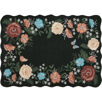 10'x13' Vintage Floral Runner Rug Washable Low Pile, Non-Slip Distressed Carpet for Entryway Living Room Bedroom, Faux Wool Soft Area Rug,Black