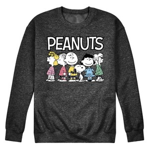 Men's - Peanuts - Sally Linus Charlie Snoopy Marcie Peppermint Patty Crew Graphic Fleece Sweatshirt - 1 of 4