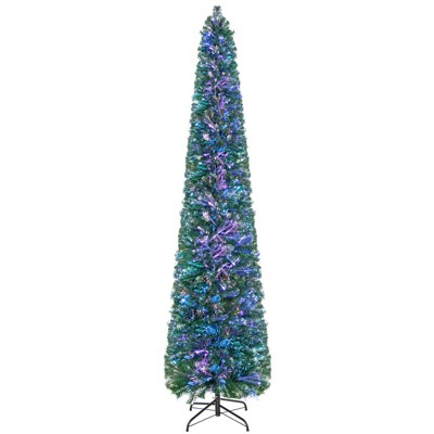 Tangkula 8 FT Fiber Optic Artificial Christmas Tree Prelit Pencil Christmas Tree with 889 Branch Tips Foldable Metal Stand