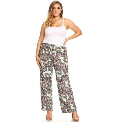 Women's Plus Size Paisley Printed Palazzo Pants - White Mark