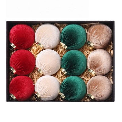 Velvet Christmas Ball Ornaments 12 Pieces , 3.15inch Flocked Ornaments Christmas Ball Set
