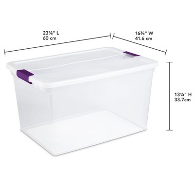Clear Plastic Stackable Lidded Underbed Storage Boxes, 66 Quart, 6 Pack