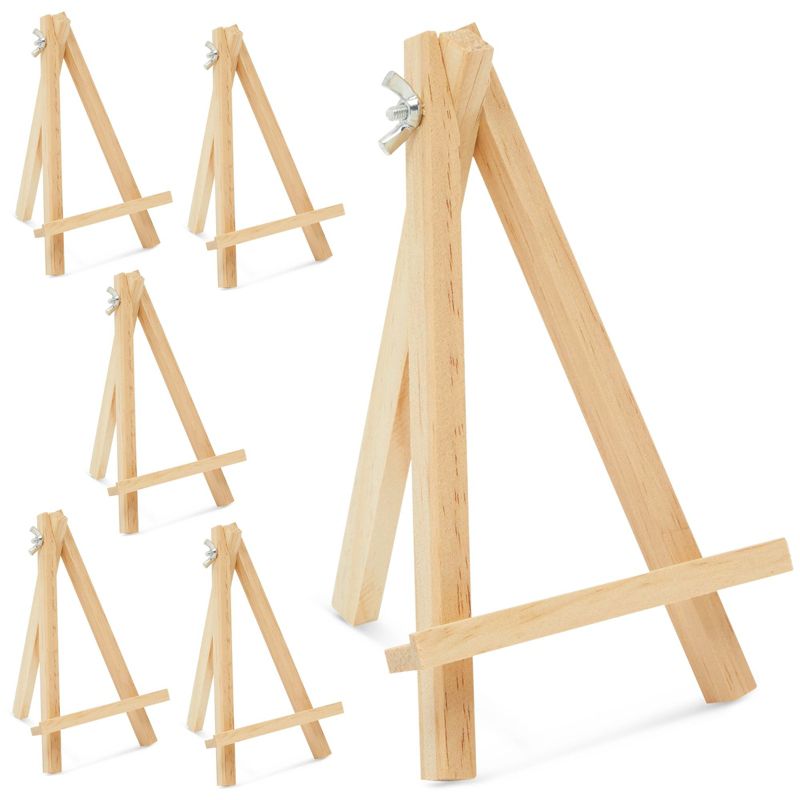 Juvale 6-Pack Wooden Easel, Mini Easel Stands and Place Card Holders for Table Top Artwork Display, Invitations, Photos, Party Favors, 7 Inches, 1 of 9