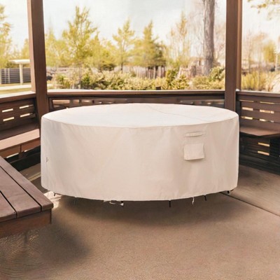 Beige Waterproof Outdoor Patio Round Table Cover, 96" Diameter