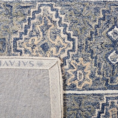 Handmade Blue Floral Tufted Wool 8' x 10' Area Rug