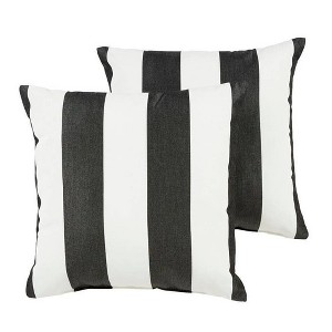 Sunbrella 2pk Cabana Classic Outdoor Throw Pillows Black/White: UV & Weather-Resistant, Stripe Design - 1 of 4
