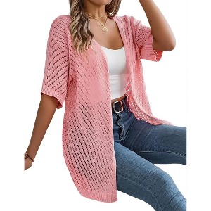 Lightweight Crochet Cardigan for Women Short Sleeve Duster Boho Open Front Knitted Cardigan - 1 of 4